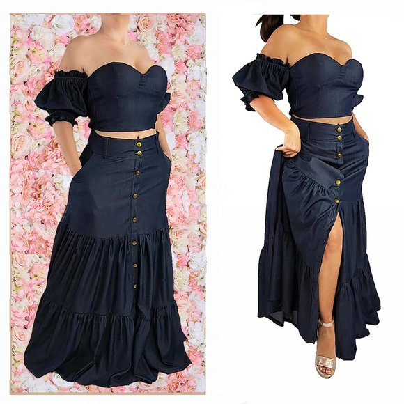 Two-piece top and skirt, Crop Top and Long skirt set. - Picture 1 of 8